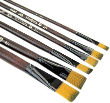 6Pcs Art Bruin Nylon Penselen Voor Acryl Verf En Olieverf Tip Gouache Schilderij Borstel Set Art Supplies nylon Kwast