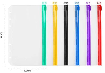 6Pcs Bindmiddel Zakken Multicolor A6 Size 6-Hole Clear Notebook Bindmiddel Met Rits Waterdichte Pvc Pouch Document Indienen tassen