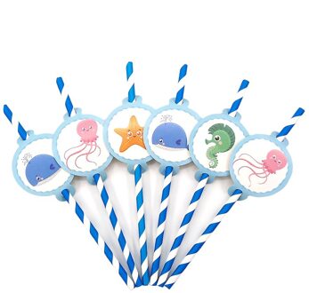 6Pcs Dessert Plaat Gerechten Met Voedsel Film Voor Kids Kinderen Sea Life Marine Dier Vis Thema Feestartikelen Wegwerp servies 12stk Straw