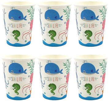6Pcs Dessert Plaat Gerechten Met Voedsel Film Voor Kids Kinderen Sea Life Marine Dier Vis Thema Feestartikelen Wegwerp servies 6stk Cups