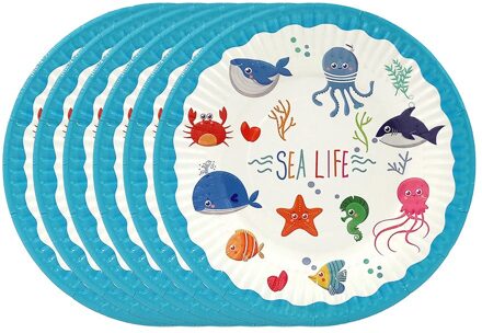 6Pcs Dessert Plaat Gerechten Met Voedsel Film Voor Kids Kinderen Sea Life Marine Dier Vis Thema Feestartikelen Wegwerp servies 6stk Plates