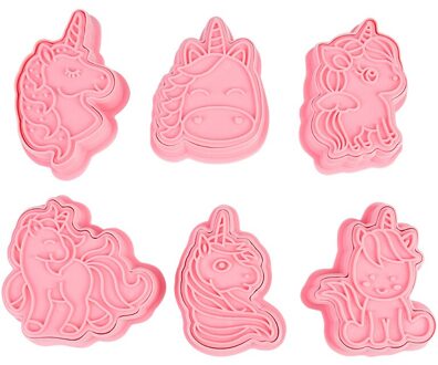 6Pcs Eenhoorn Vorm Cookie Cutter Mold Plastic 3D Cartoon Dier Bakken Mallen Huishoudelijke Biscuit Cookie Stempel Thuis Kitchen Tools