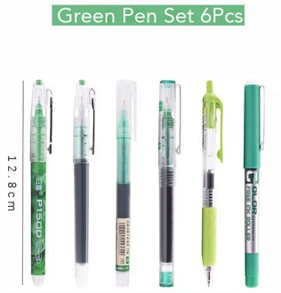 6Pcs Eenvoud Kleur Gel Pen Set 0.5Mm Sneldrogende Rechte Pen Student Kantoor Schrijven Pennen School Briefpapier groen