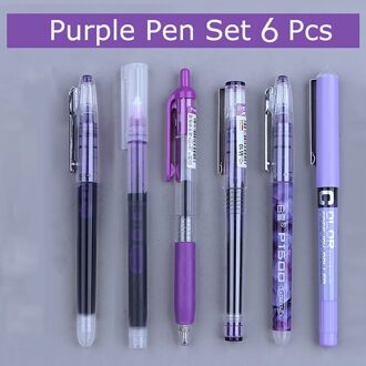 6Pcs Eenvoud Kleur Gel Pen Set 0.5Mm Sneldrogende Rechte Pen Student Kantoor Schrijven Pennen School Briefpapier Paars