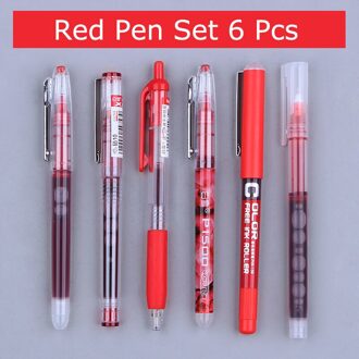 6Pcs Eenvoud Kleur Gel Pen Set 0.5Mm Sneldrogende Rechte Pen Student Kantoor Schrijven Pennen School Briefpapier rood