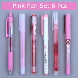 6Pcs Eenvoud Kleur Gel Pen Set 0.5Mm Sneldrogende Rechte Pen Student Kantoor Schrijven Pennen School Briefpapier roze