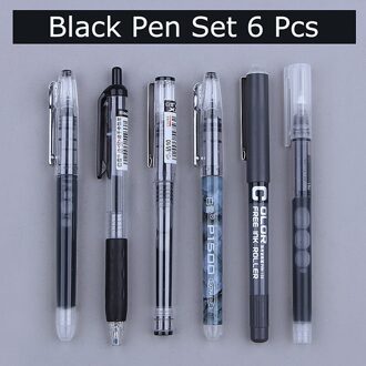 6Pcs Eenvoud Kleur Gel Pen Set 0.5Mm Sneldrogende Rechte Pen Student Kantoor Schrijven Pennen School Briefpapier zwart