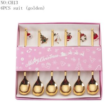 6Pcs Eetlepels Koffie Lepel Party Tafel Ornamenten Suiker Dessert Mengen Roerder Christmas Box Set Mengen Scoops gouden
