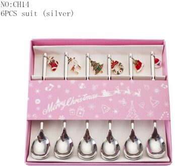 6Pcs Eetlepels Koffie Lepel Party Tafel Ornamenten Suiker Dessert Mengen Roerder Christmas Box Set Mengen Scoops Zilver