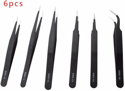 6Pcs Electronics Tweezers Forceps Anti-static ESD Tweezers Set Straight Curved Electronic Craft Repairing Maintenance Tools