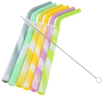 6Pcs Food Grade Siliconen Flexibele Herbruikbare Rietjes + Reinigingsborstel 02