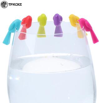6Pcs (Gemengde Kleur) Siliconen Vogel Tieten Wijn Glas Mark Wine Glass Herkenner Cup Distinguisher