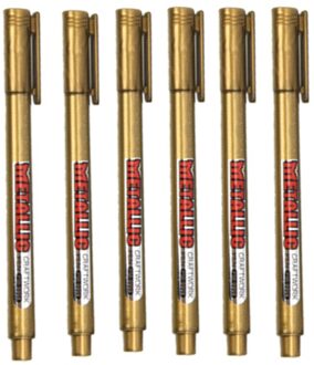6Pcs Goud Zilver Epoxyhars Tekening Pen Goud Leafing Punt Pen Marker Acryl Verf Hoogtepunten Metallic Permanente Marker 6stk goud