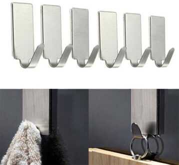 6Pcs Haken Zelfklevende Huis Keuken Muur Deur Rvs Houder Haak Hanger Haken Voor Opknoping # J20
