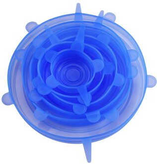 6Pcs Herbruikbare Magic Silicone Stretch Voedsel Deksel Pot Deksels Universele Vacuüm Seal Voedsel Saver Koken Magnetron Fruit Cover Deksels Blauw