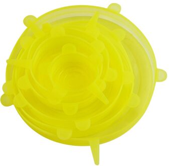 6Pcs Herbruikbare Magic Silicone Stretch Voedsel Deksel Pot Deksels Universele Vacuüm Seal Voedsel Saver Koken Magnetron Fruit Cover Deksels geel