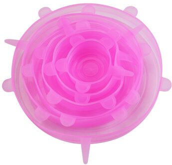 6Pcs Herbruikbare Magic Silicone Stretch Voedsel Deksel Pot Deksels Universele Vacuüm Seal Voedsel Saver Koken Magnetron Fruit Cover Deksels roze