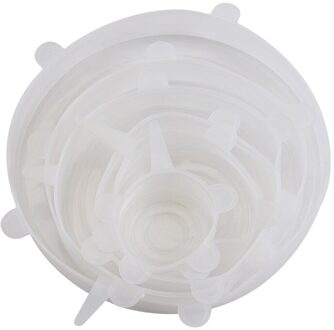 6Pcs Herbruikbare Magic Silicone Stretch Voedsel Deksel Pot Deksels Universele Vacuüm Seal Voedsel Saver Koken Magnetron Fruit Cover Deksels wit