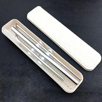 6Pcs Herbruikbare Metalen Rietjes Roestvrij Staal Stevige Gebogen Rechte Drinkt Stro Met Reinigingsborstel Bar Party Accessoire zilver