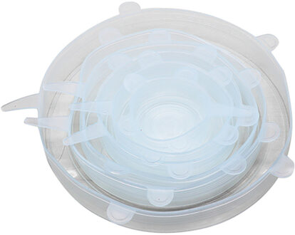 6Pcs Herbruikbare Silicon Stretch Deksels Universele Deksel Silicone Voedsel Wrap Kom Pot Deksel Siliconen Cover Koken Keuken Stopper wit