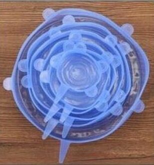 6Pcs Herbruikbare Silicon Stretch Deksels Universele Deksel Silicone Voedsel Wrap Kom Pot Deksel Siliconen Cover Pan Koken Keuken Stoppers Blauw