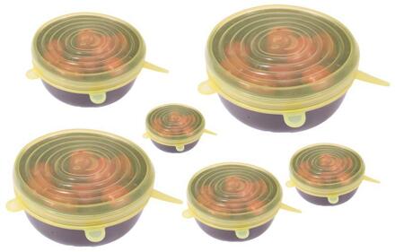 6Pcs Herbruikbare Silicon Stretch Deksels Universele Deksel Silicone Voedsel Wrap Kom Pot Deksel Siliconen Cover Pan Koken Keuken Stoppers geel
