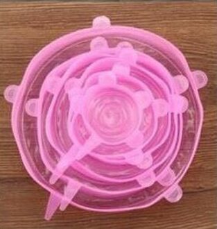 6Pcs Herbruikbare Silicon Stretch Deksels Universele Deksel Silicone Voedsel Wrap Kom Pot Deksel Siliconen Cover Pan Koken Keuken Stoppers Roze