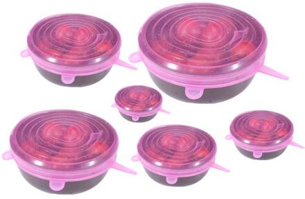 6Pcs Herbruikbare Silicon Stretch Deksels Universele Deksel Silicone Voedsel Wrap Kom Pot Deksel Siliconen Cover Pan Koken Keuken Stoppers Roze
