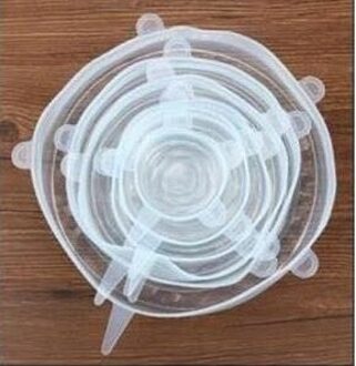 6Pcs Herbruikbare Silicon Stretch Deksels Universele Deksel Silicone Voedsel Wrap Kom Pot Deksel Siliconen Cover Pan Koken Keuken Stoppers wit