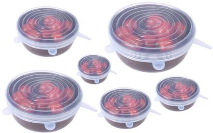 6Pcs Herbruikbare Silicon Stretch Deksels Universele Deksel Silicone Voedsel Wrap Kom Pot Deksel Siliconen Cover Pan Koken Keuken Stoppers wit