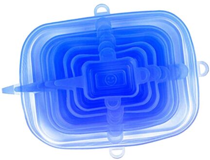 6Pcs Herbruikbare Siliconen Keuken Voedsel Opslag Kom Covers Seal Deksels Rechthoek blauw