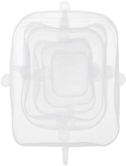 6Pcs Herbruikbare Siliconen Keuken Voedsel Opslag Kom Covers Seal Deksels Rechthoek wit