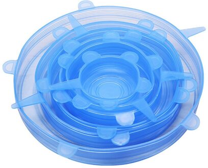6Pcs Herbruikbare Siliconen Wrap Kom Seal Cover Stretch Deksel Houden Voedsel Verse Verse Afdichting Kom Elastische Wrap Cover Keuken kookgerei #7 Blauw