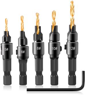 6Pcs Hout Houtbewerking Hoge Carbon Staal Titanium Plated Afkanten Hex Schacht Boor Set Timmerwerk Tool