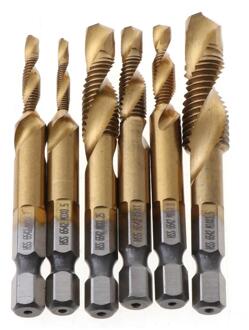 6Pcs Hss 6542 Titanium Coated M3-M10 Combinatie Hex Bits Tap Set Kit