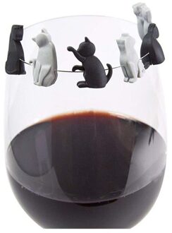 6Pcs Kat Vorm Party Wijnglas Marker Charms Siliconen Wijn Cup Mark Drinken Maatje Cup Identificatie Kat Minnaar Bar accessorie