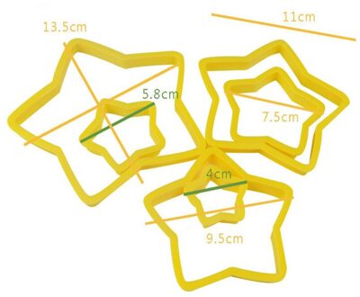 6Pcs Kerstboom Cookie Cutter Sterren Vorm Fondant Cake Biscuit Cutter Mold Hartvorm 3D Taart Decoreren Gereedschappen Bakken tool geel