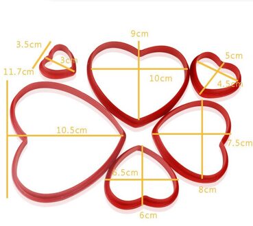 6Pcs Kerstboom Cookie Cutter Sterren Vorm Fondant Cake Biscuit Cutter Mold Hartvorm 3D Taart Decoreren Gereedschappen Bakken tool rood