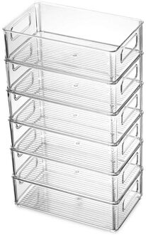 6Pcs Koelkast Organizer Bakken Stapelbaar Koelkast Organisatoren Met Uitsparing Handgrepen Clear Plastic Pantry Voedsel Opslag Rek