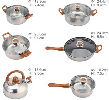 6Pcs Kookgerei Set Roestvrij Stalen Potten Steelpan Bak Steak Pan Koekenpan Met Deksels Keukengerei Set Utensilios De Cocina hwc