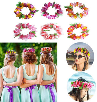 6Pcs Kunstmatige Hawaiiaanse Bloemen Leis Garland Ketting & Hoofdband Armband Set Zomer Beach Party Decoratie Verjaardag Bruiloft