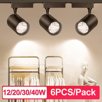 6pcs Led Track Lights 12W 20W 30W 40W cob Track Lamp Lighting 220V Spotlights Light Fixture with 50cm 1M Aluminum Track Rail