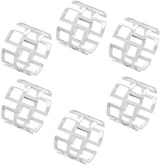 6Pcs Legering Vierkante Holle Servetringen Diner Goud Zilver Kleur Servet Houder Handdoek Serviette Servies Ring Gesp Tafel Decor