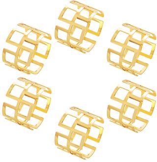 6Pcs Legering Vierkante Holle Servetringen Diner Goud Zilver Kleur Servet Houder Handdoek Serviette Servies Ring Gesp Tafel Decor