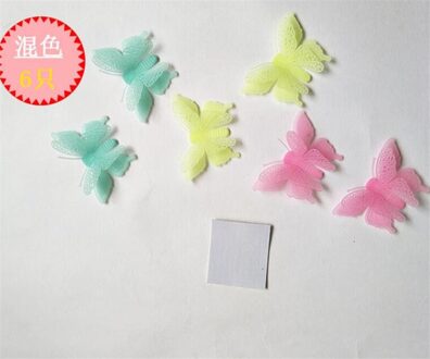 6Pcs Lichtgevende Dubbele Laag Vlinder Sticker Muur Sticker Decoratie Fluorescerende Living Slaapkamer Kinderen Kid Kamer Home Decor MULTI