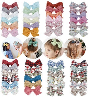 6Pcs/Lot Baby Hair Clips For Girls Plaid Hairpin Kids Big Bows Barrette Floral Printing Infant Children Cotton Hair Accessories