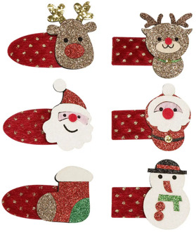 6Pcs/Lot Mini Cute Christmas Hair Clips Festival Party Glitter Santa Claus Elk Snowman BB Barrettes Hairpins Hair Accessories5cm