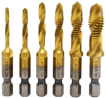 6Pcs M3-M10 Schroef Tap Boren Plated Hss Schroefdraad Metric Tap Boren Plated Hss Schroefdraad Metric tap Boren