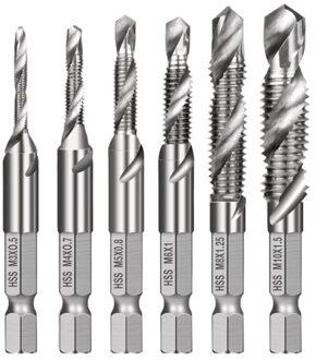 6Pcs M3-M10 Schroef Tap Hss Kranen Countersink Ontbramen Set Metric Combinatie Bit 1/4Inch Hex schacht Quick Change