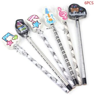 6Pcs Muzieknoot Potlood 2B Standaard Ronde Potloden Piano Notities Gum Schrijven Tekening Tool Briefpapier School Student R66C